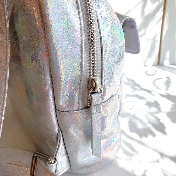 Mini Backpack Metallic Silver Bag Purse - Picture 4 of 10